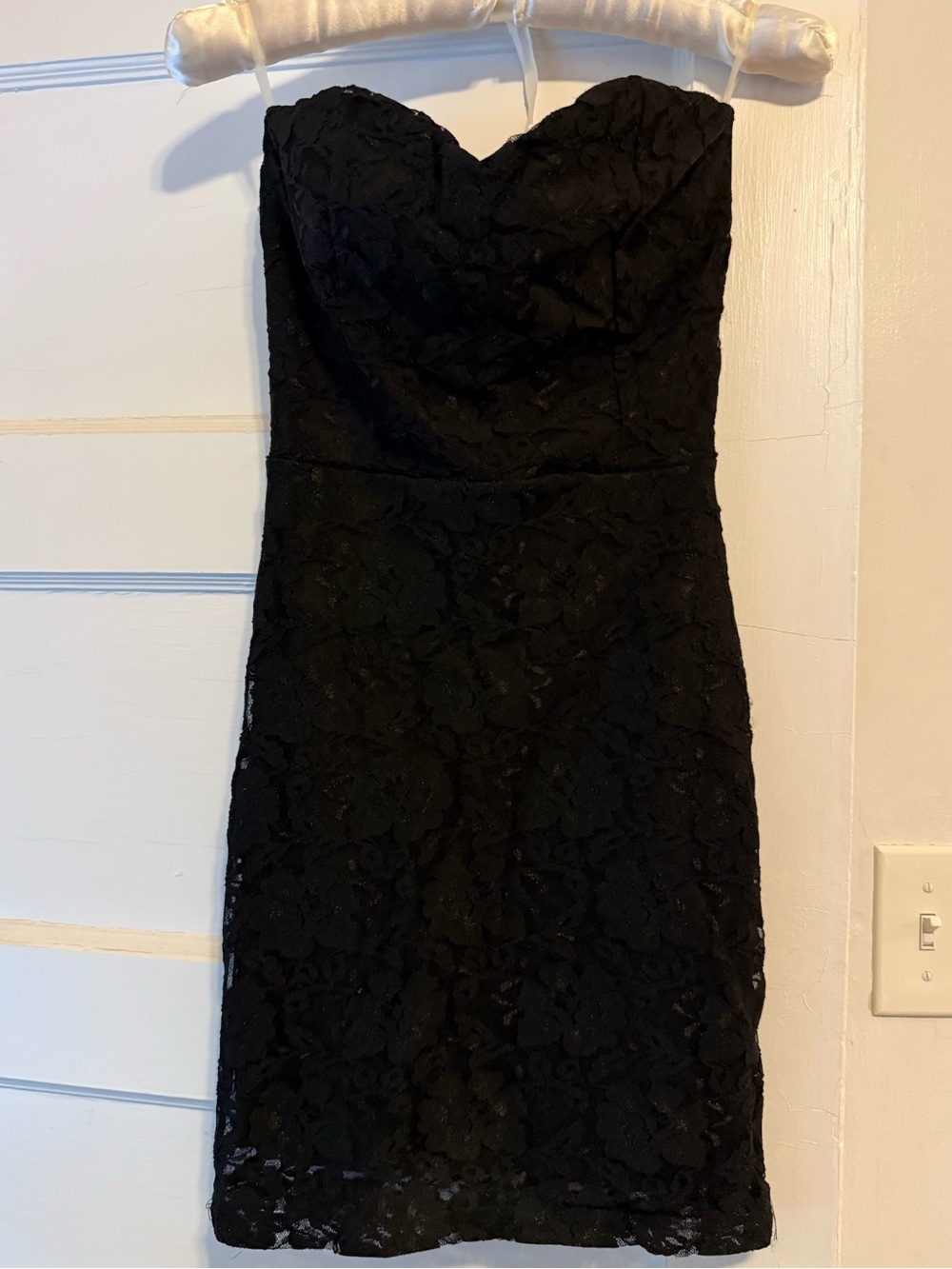 Vintage Charlotte Russe Black Strapless Lace dress sz small lined